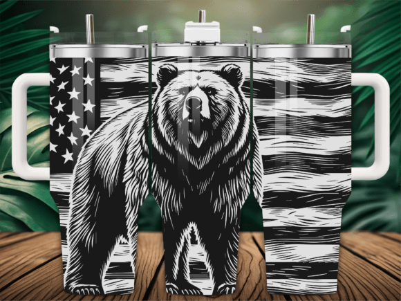 American Flag Grizzly Bear Graphics & Crafts Asset
