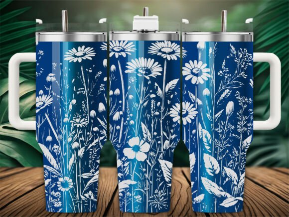 Blue Boho Daisy Field: Graphics for Crafts & Content