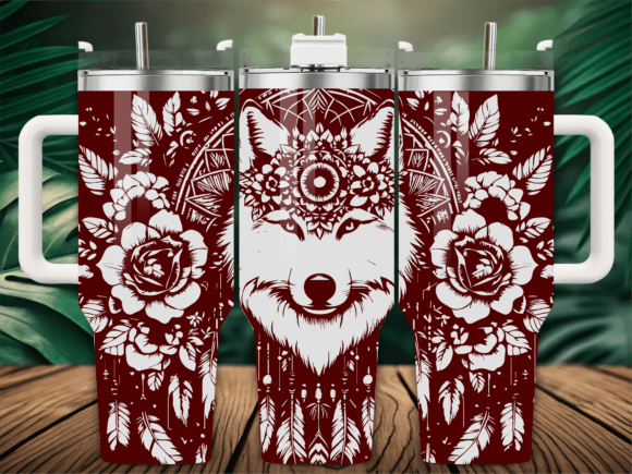 Dreamcatcher Floral Wolf Tumbler Graphics & Crafts