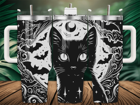 Gothic Black Cat Bat Moon: Editorial Graphics for Crafts & Web Design