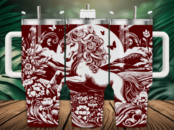 Mountain Wild Floral Horse Tumbler Graphics for Craft Content