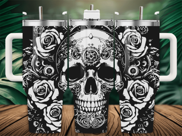 Roses Floral Gothic Skull Tumbler Graphics & Crafts
