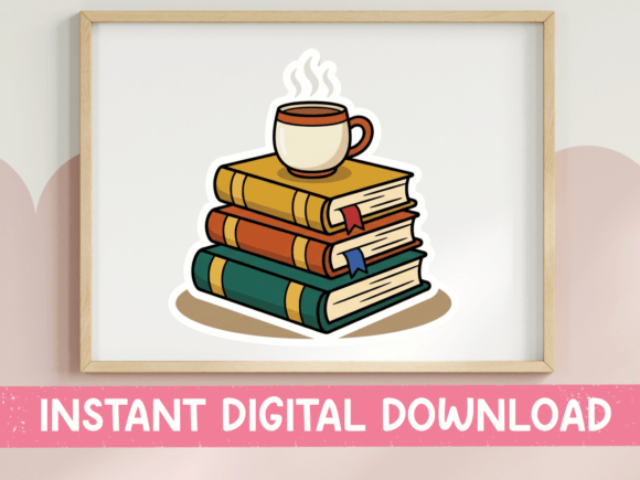 Stacked Books and Coffee Reader Graphics for T-Shirt Designs