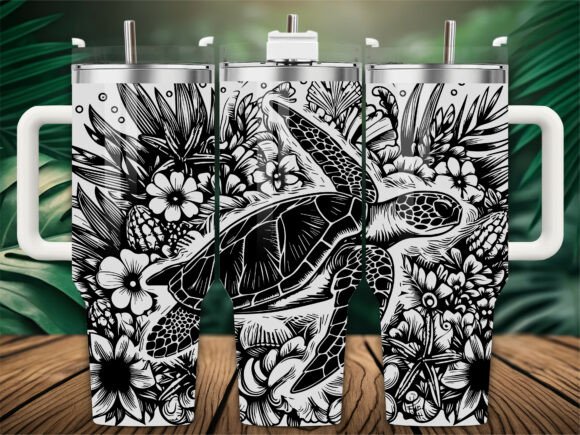 Tropical Turtle Flowers Graphics for Crafts & Branding