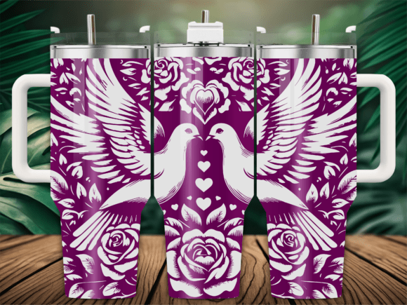Valentine Love Birds Rose Tumbler Wrap Graphics